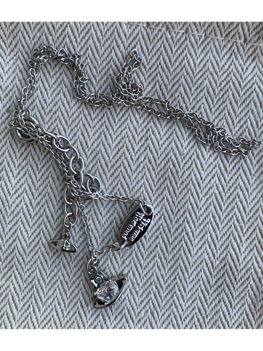 Vivienne Westwood Necklace REINA Orb White Glass Silver  Allie Tone Drawstring